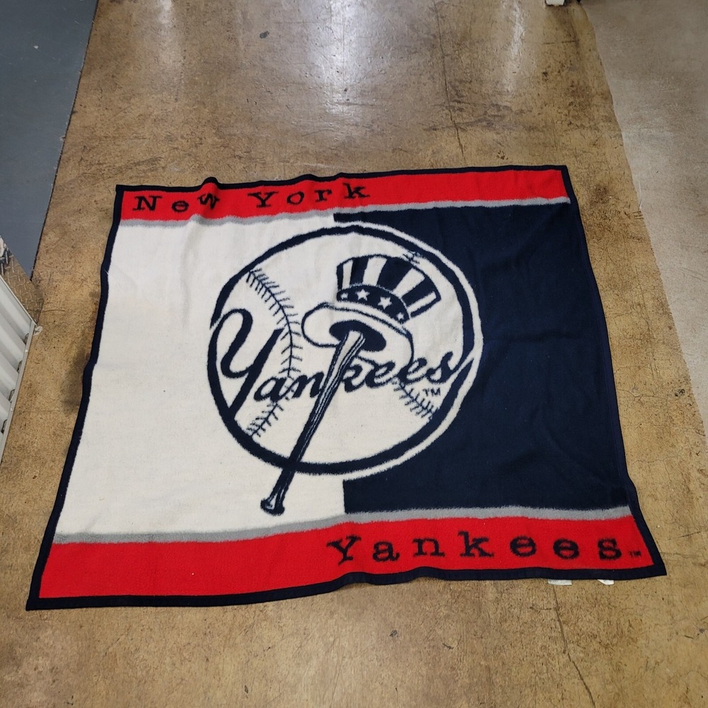 Biederlack New York Yankees Blanket Throw OS Navy Blue Red Vintage MLB USA
